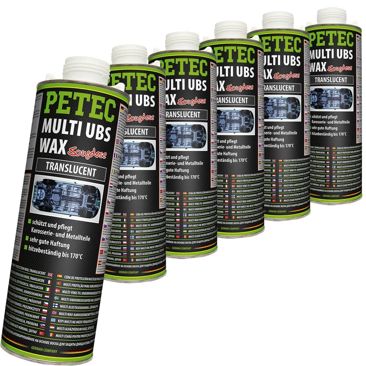 BandelOne enthält 6x 1L PETEC Multi Ubs Wax Transparent Transculent Saugdose Unterbodenschutz