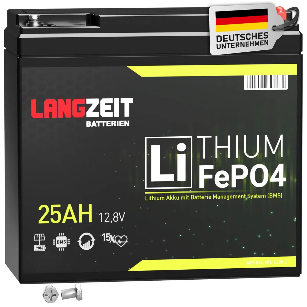 LANGZEIT LiFePO4 12V 25Ah Akku Lithium Batterie Wohnmobil Batterie Solarbatterie Lithium Eisenphosphat Solar USV ersetzt 24Ah 26Ah 30Ah