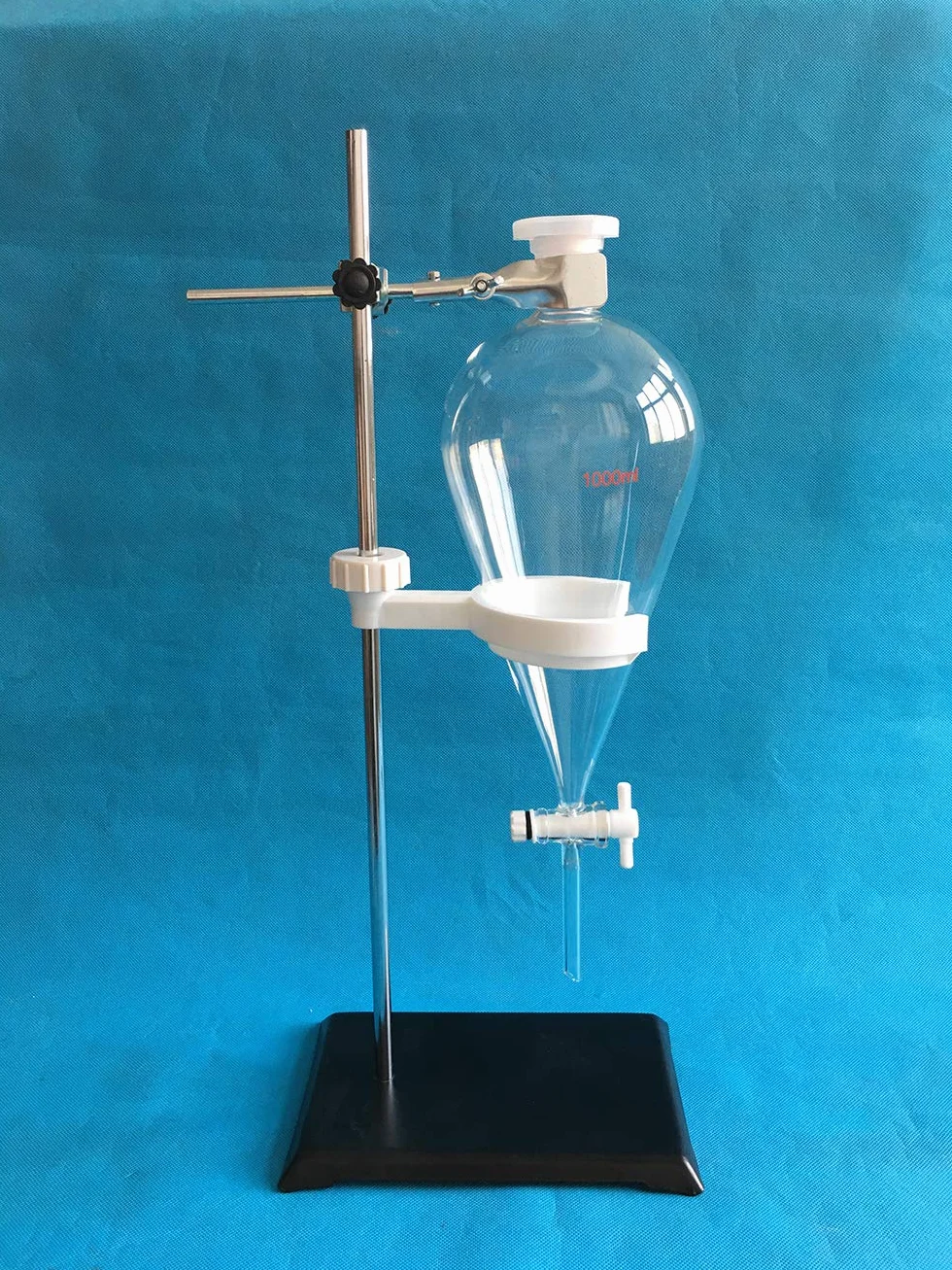 EBT2 1000 ml Glas-Trenntrichter-Set, PTFE-Absperrhahn mit Stahlständer, Klemme und PP-Halter