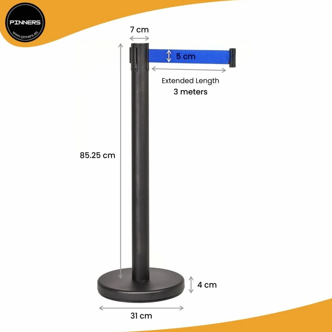 ausziehbares Trennpfostenband 3 Meter (2 Einheiten), Trennpfosten, Passierverbotsband, Begrenzungsband, einziehbarer ausziehbarer Bandpfosten, Betretungsverbotsband, ausziehbare Absperrung 3