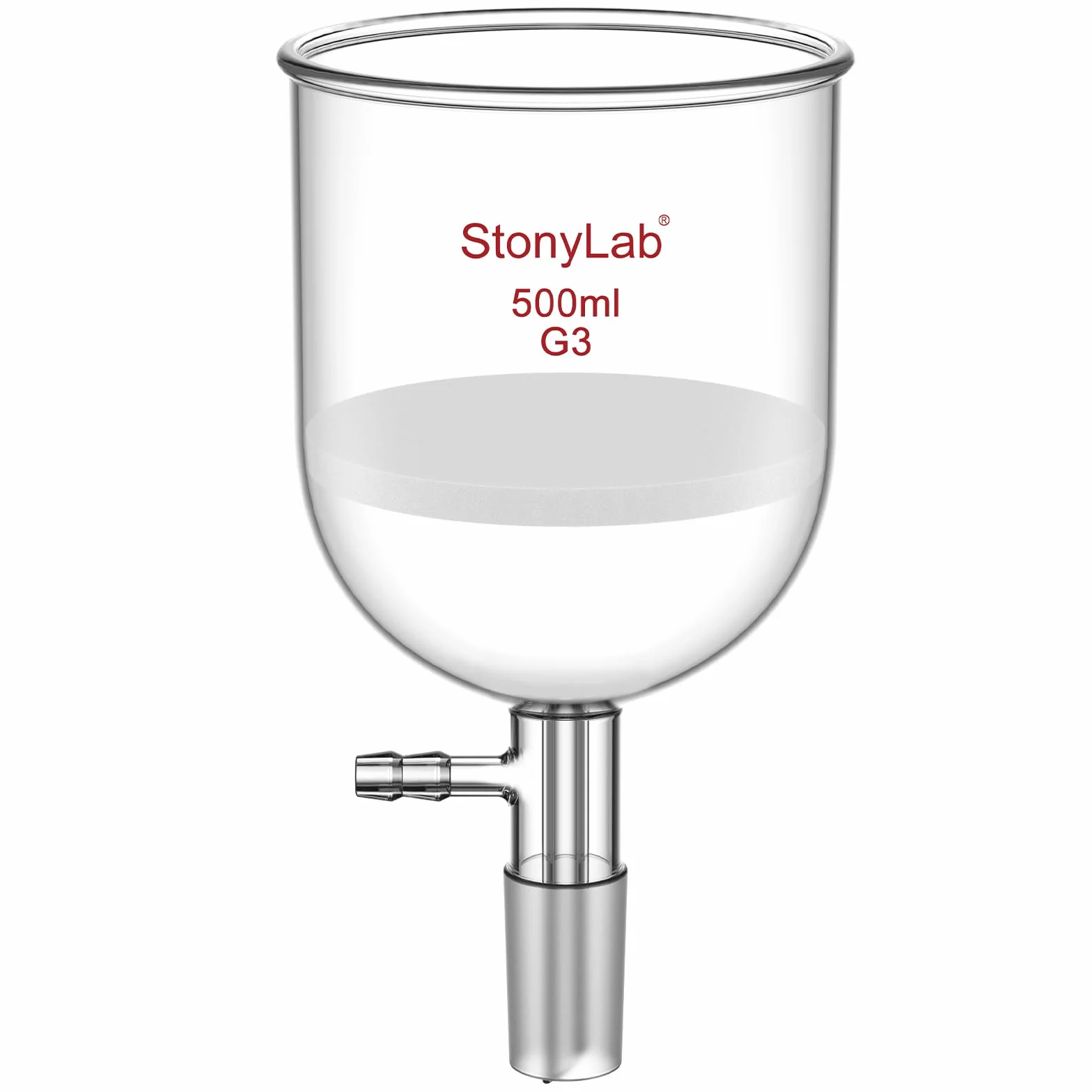 StonyLab Glas Buchner Trichter Filter, Borosilicatglas Vakuum Buchner Filtertrichter mit Feiner Fritte(G3), 94mm Scheibendurchmesser, 100mm Tiefe, mit 24/40 Standard Taper Innengelenk - 500ml