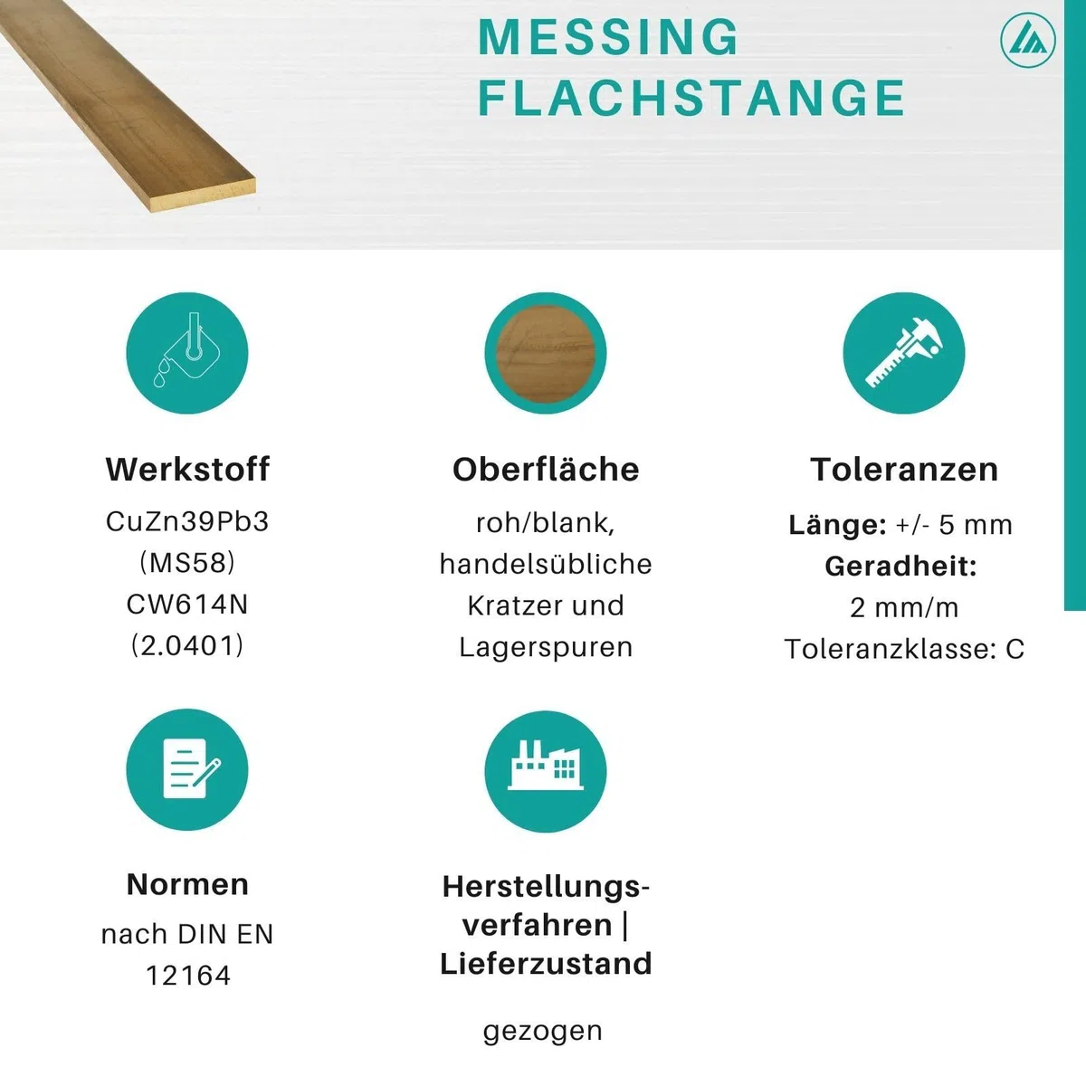 Messing Flachstange Messing Brass flat plain 20 x 10 mm x 2.000 mm +-5 mm