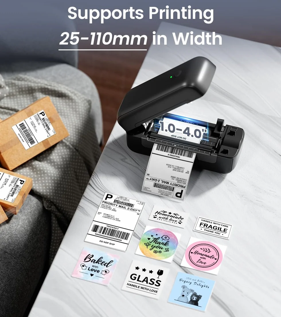 Phomemo Bluetooth DHL Etikettendrucker, Labeldrucker 4x6 Versandetiketten Drucker für Phone/PC, Etikettendrucker Bluetooth Label Printer für Amazon, Etsy, Shopify, Royal Mail, DHL, FedEx-Schwarz