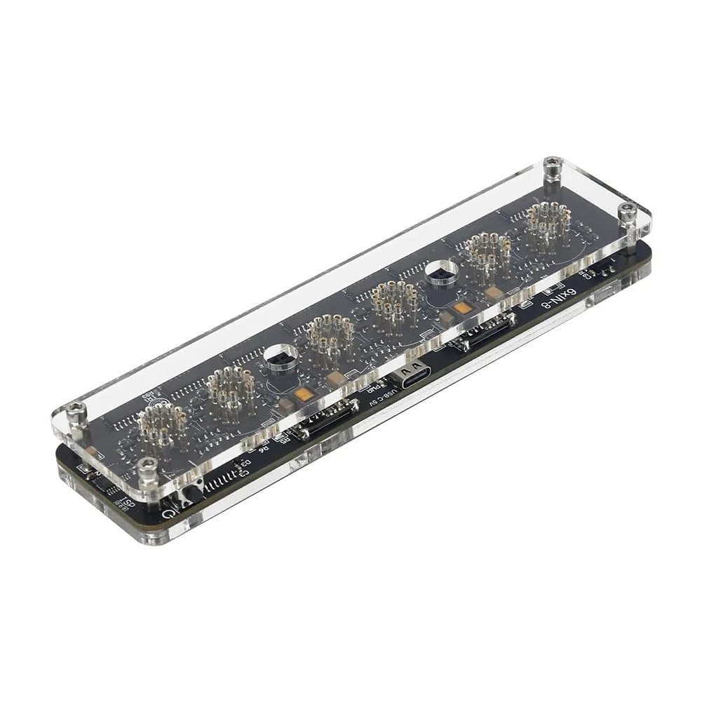 IN-8 Advanced Version Nixie Tube Clock Base with Colon Tube, Remote Control & LED Ambient Light, USB-C 5V, for 6-Digit Display, for IN-8 (NH-8) Tubes