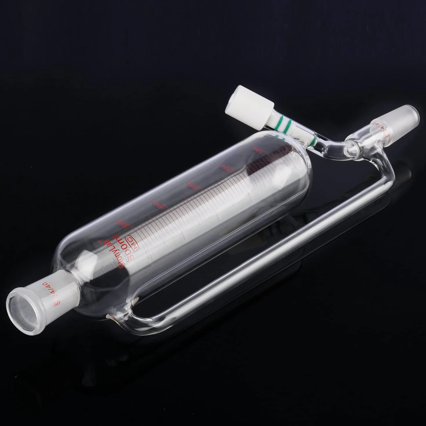 stonylab Graduierter Druckausgleichs Zusatztrichter, Borosilikatglas Tropftrichter mit 24/40 Gelenk und Hochvakuumventil für Laborglas Zusatztrichter, 500 ml