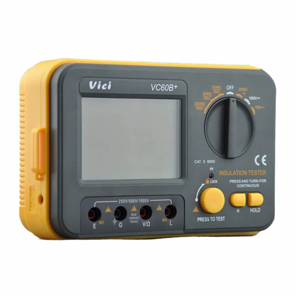Megger Megohm Meter VCB60+ Digitaler Isolationswiderstandstester, 1000 V, 0,1~2000 MΩ (schwarz + orange)