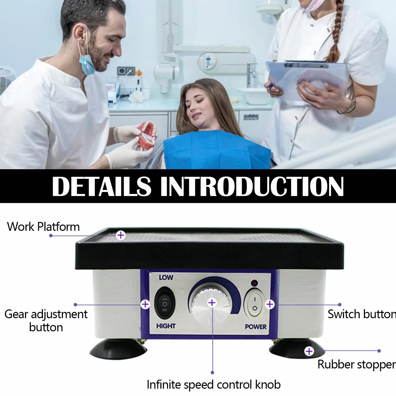 Rüttelplatte, 220V 120W Elektrisch Dental Oszillator Gipsrüttler Rüttelplatte Gips Rüttelplatte Einstellbare Geschwindigkeit Oszillator Dentallaborgeräte für Mischen Gips Gießen Modellen Harzguss