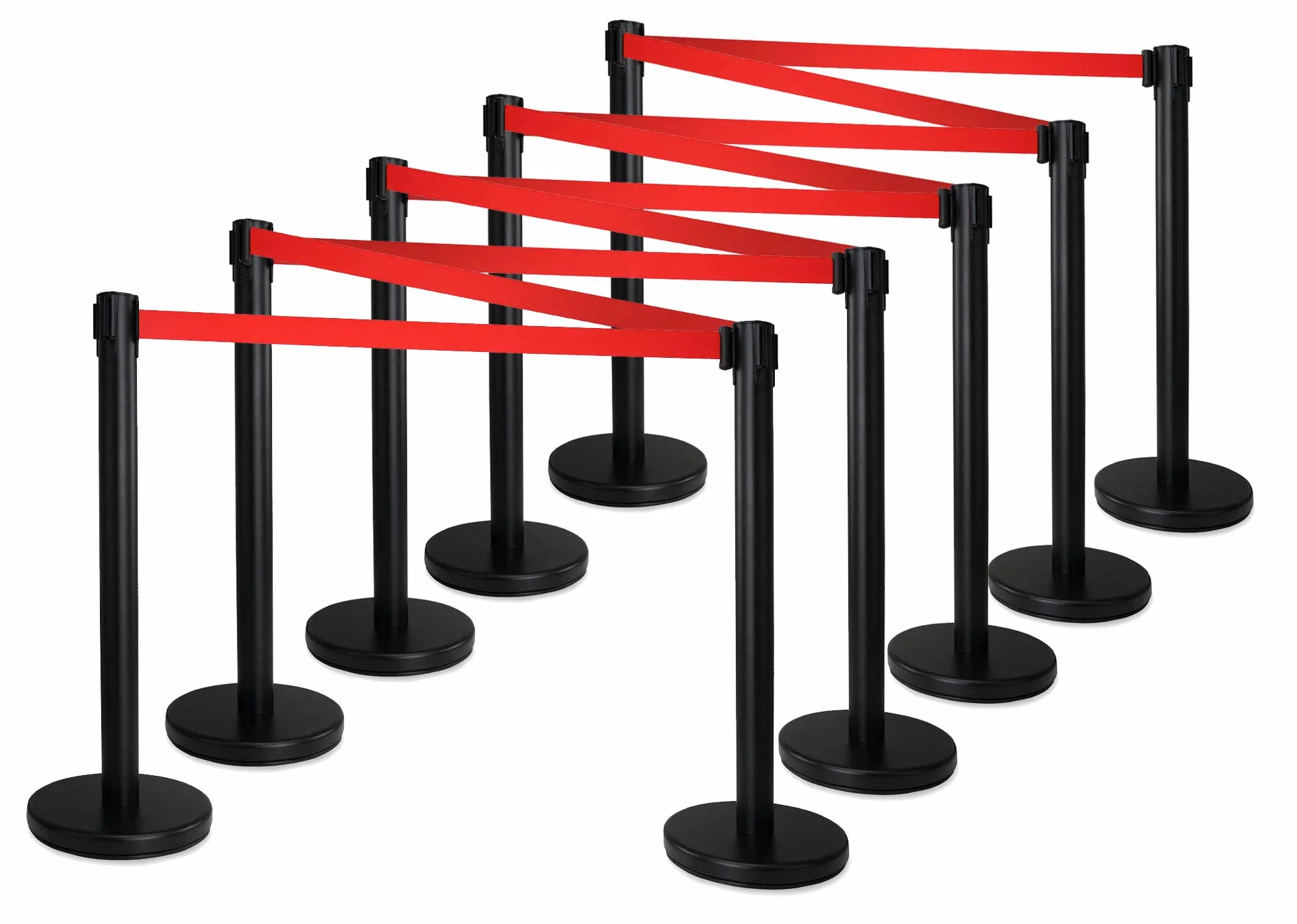 Stagecaptain PLS-200B Absperrständer Personenleitsystem 5 Paar (10 Stück Absperrpfosten, Hotel, Ausstellung, Flughafen, Vip, roter Teppich, Absperrband rot) schwarz