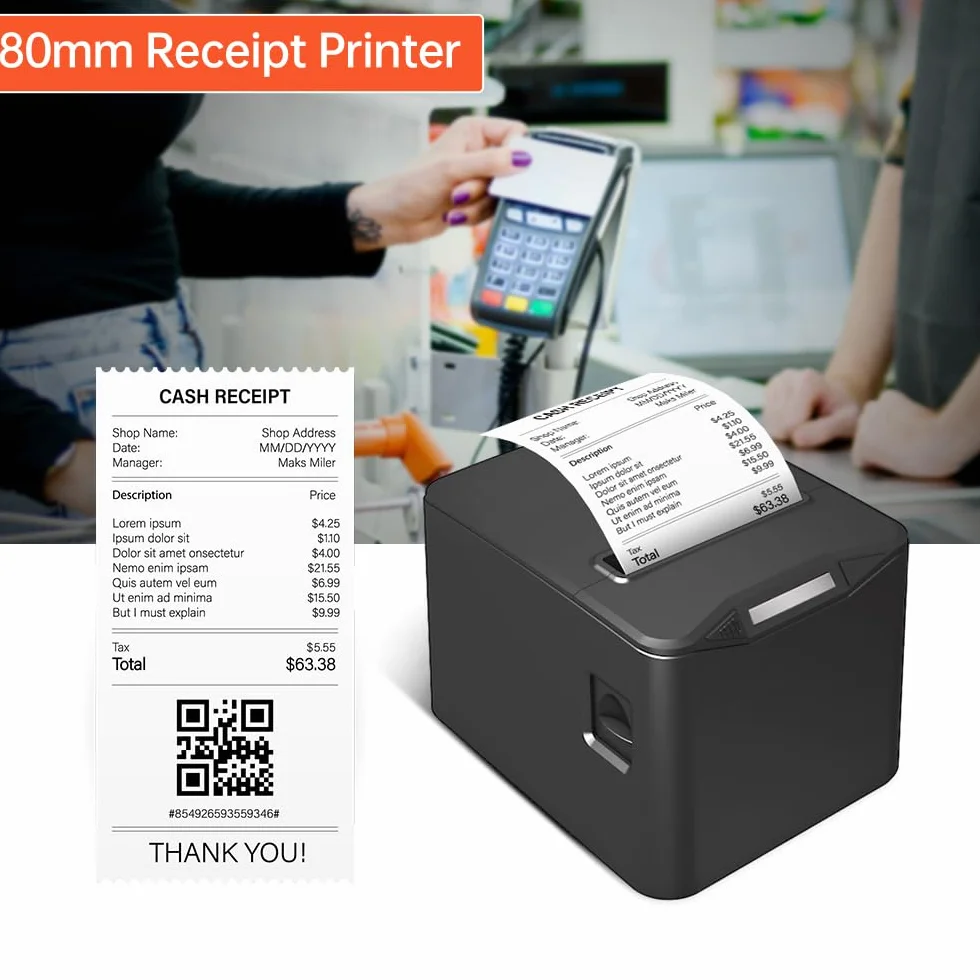Bisofice Bondrucker 80mm unterstützt automatisches Schneiden, ESC/POS, (220 mm/s, USB + Ethernet-Anschluss)