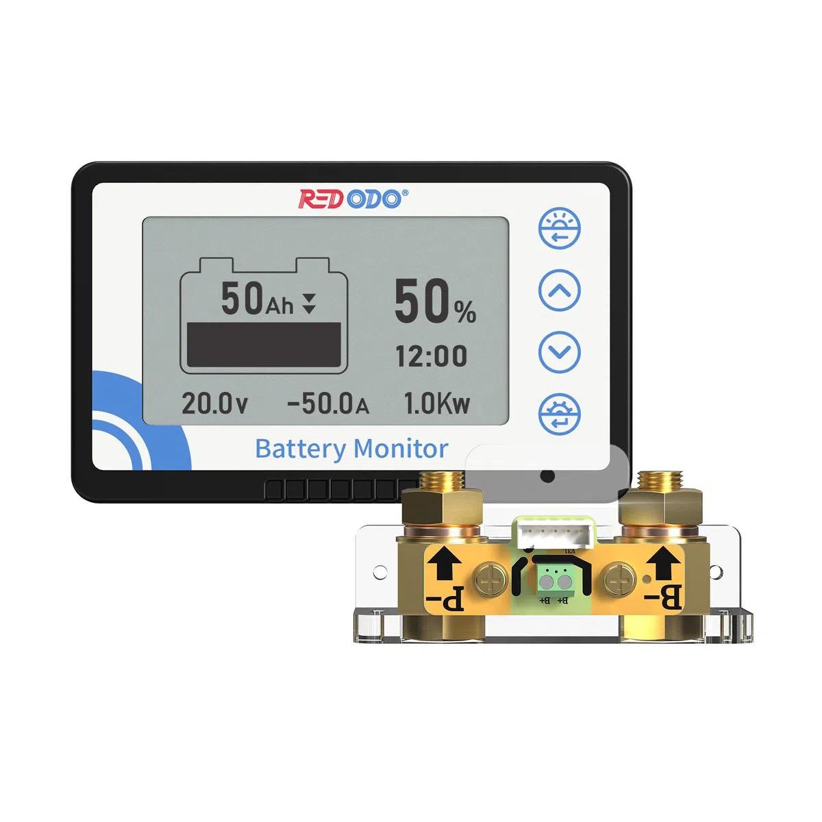 Redodo 500A Batteriewächter mit Shunt, Batteriemonitor Spannungsbereich 8V-120V mit Buzzer Alarm, 20ft abgeschirmtes Kabel, Kompatibel mit Gel, Blei Säure, LiFePO4 Batterie 12v/24v für Wohnmobil,Boot