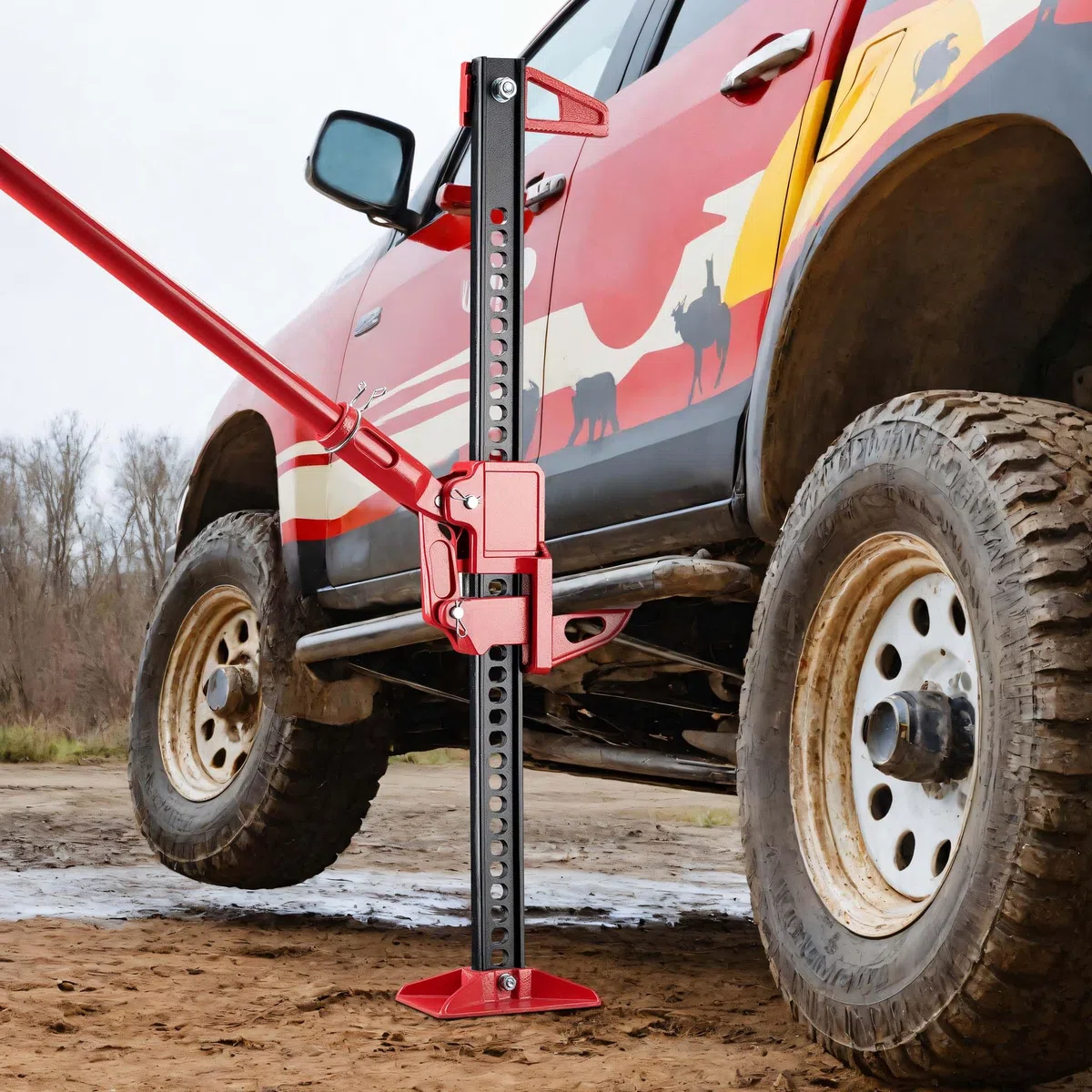 Wiltec 60‘‘ Wagenheber bis 3000 kg und max. 135 cm Hubhöhe, Offroad Farm Jack, Stockwinde für Geländewagen, SUV und ATV, Allzweckheber aus Stahl