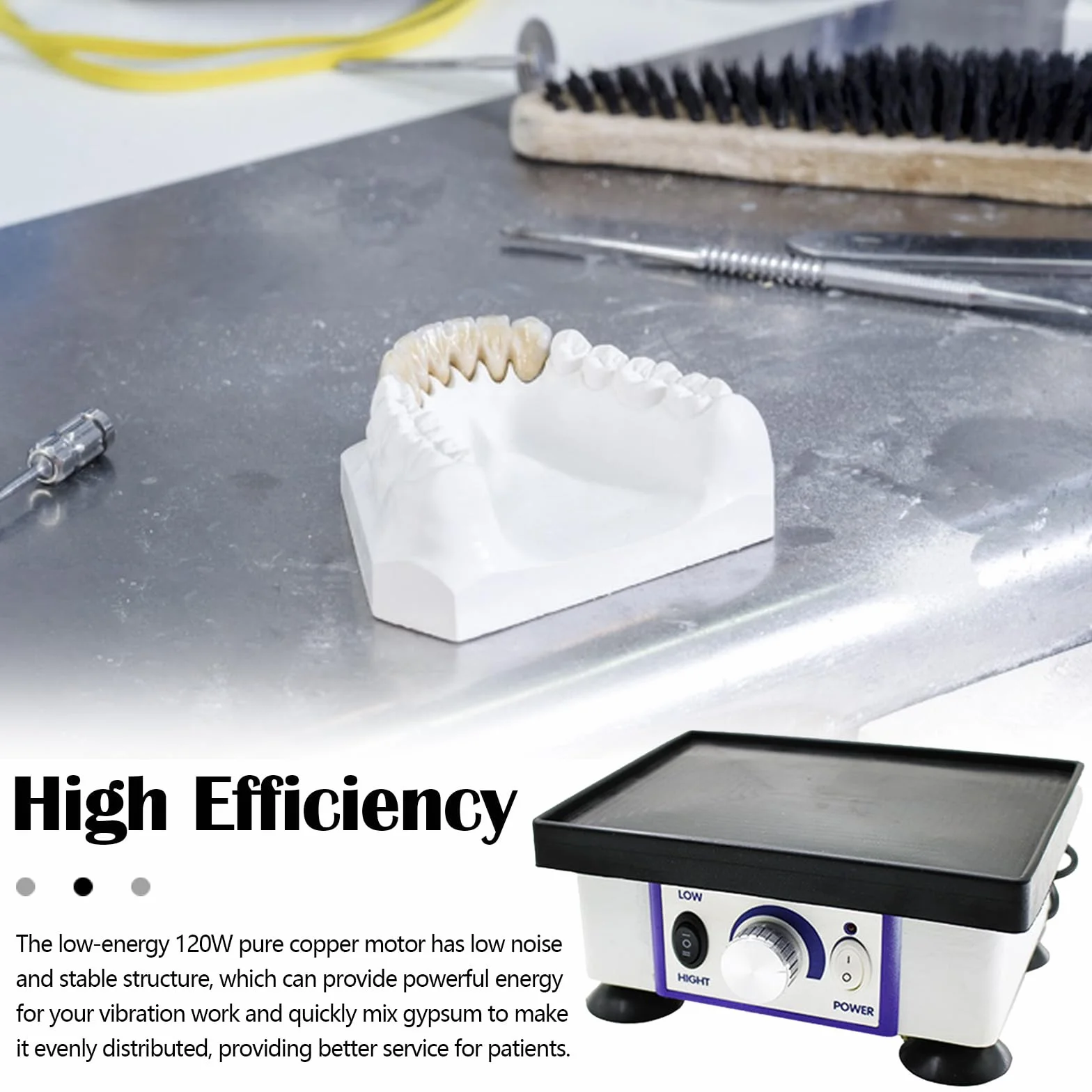 Rüttelplatte, 220V 120W Elektrisch Dental Oszillator Gipsrüttler Rüttelplatte Gips Rüttelplatte Einstellbare Geschwindigkeit Oszillator Dentallaborgeräte für Mischen Gips Gießen Modellen Harzguss