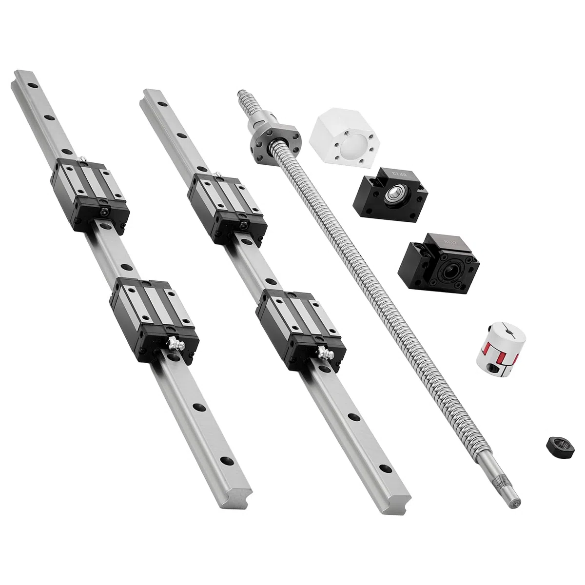 VEVOR Linearführungen, HGR20, 2er-Pack 600 mm Linearschienen, 1x Kugelumlaufspindel, 4x. Gleitblöcke, mit BF12/BK12 Endstütze, Kupplung & Muttergehäuse, für DIY-CNC-Fräsmaschinen & Drehmaschinen