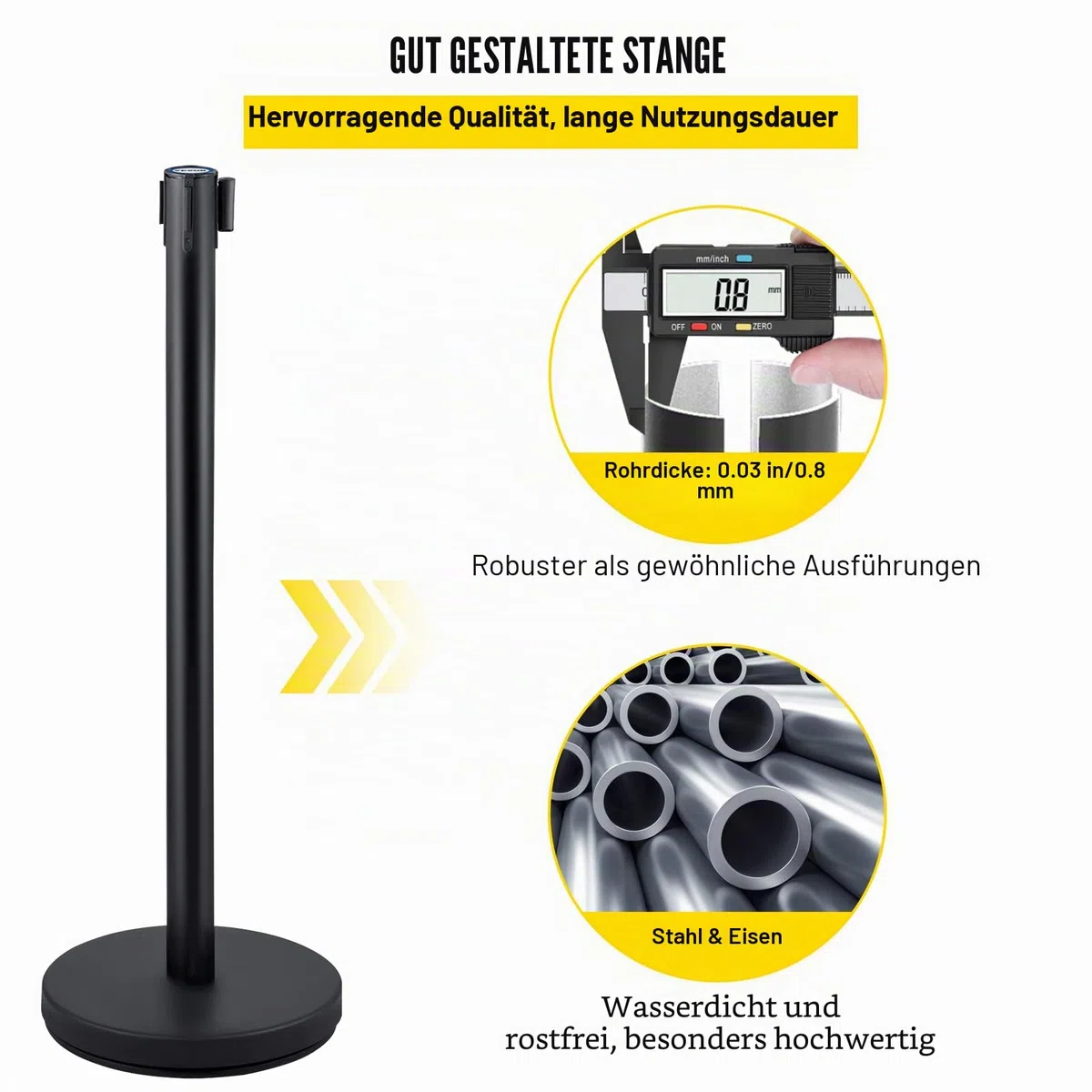 VEVOR Personenleitsystem 4 Ständer, 90 cm Gesamthöhe VIP Absperrung mit Vierwegadapter, Abgrenzungsständer, Absperrständer mit 2 M Länge Gürtel für Airport Flughafen, Ständer Stahl und Eisen, Schwarz