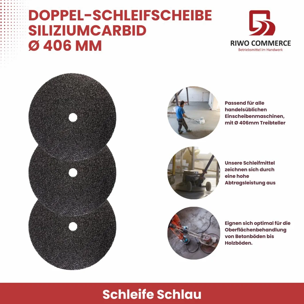 Siliziumkarbid Doppelschleifscheiben Ø 406 mm Treibteller für Schleifmaschine, Betonschleifer. Doppelseitiges Schleifpapier, ideal für Holz und Beton – Körnung 36, 20 Stück Schleifscheiben