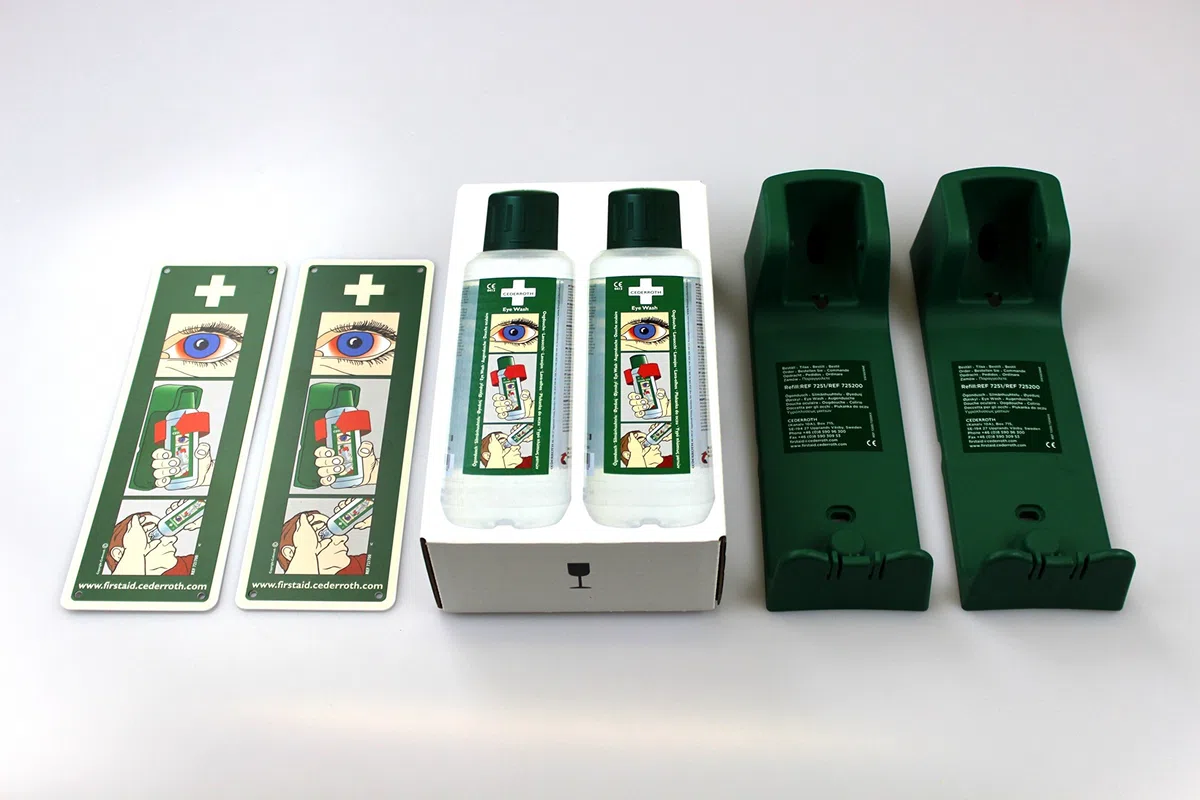 Cederroth 2x Augendusche und 2x Wandhalterung, Spar-Set, Notfall Augenspülung, Augenspülflasche