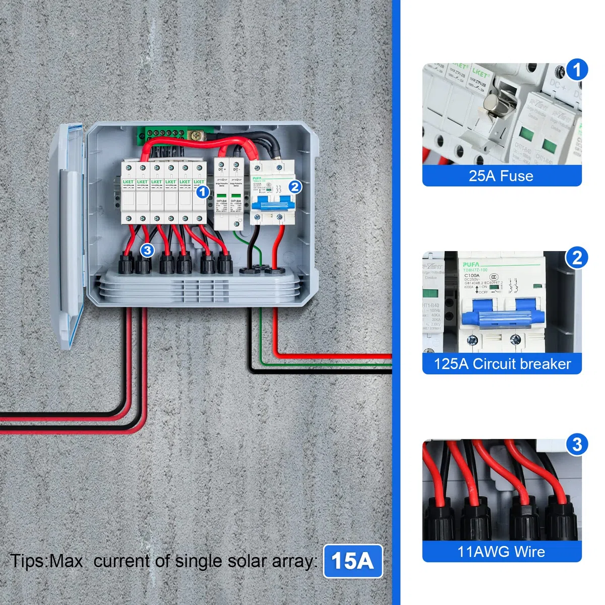 ECO-WORTHY 6 Saitige PV Solarmodul Combiner Box &125 A Leitungsschutzschalter für Solarpanel Gitter und Netzunabhängiges Solarstromsystem