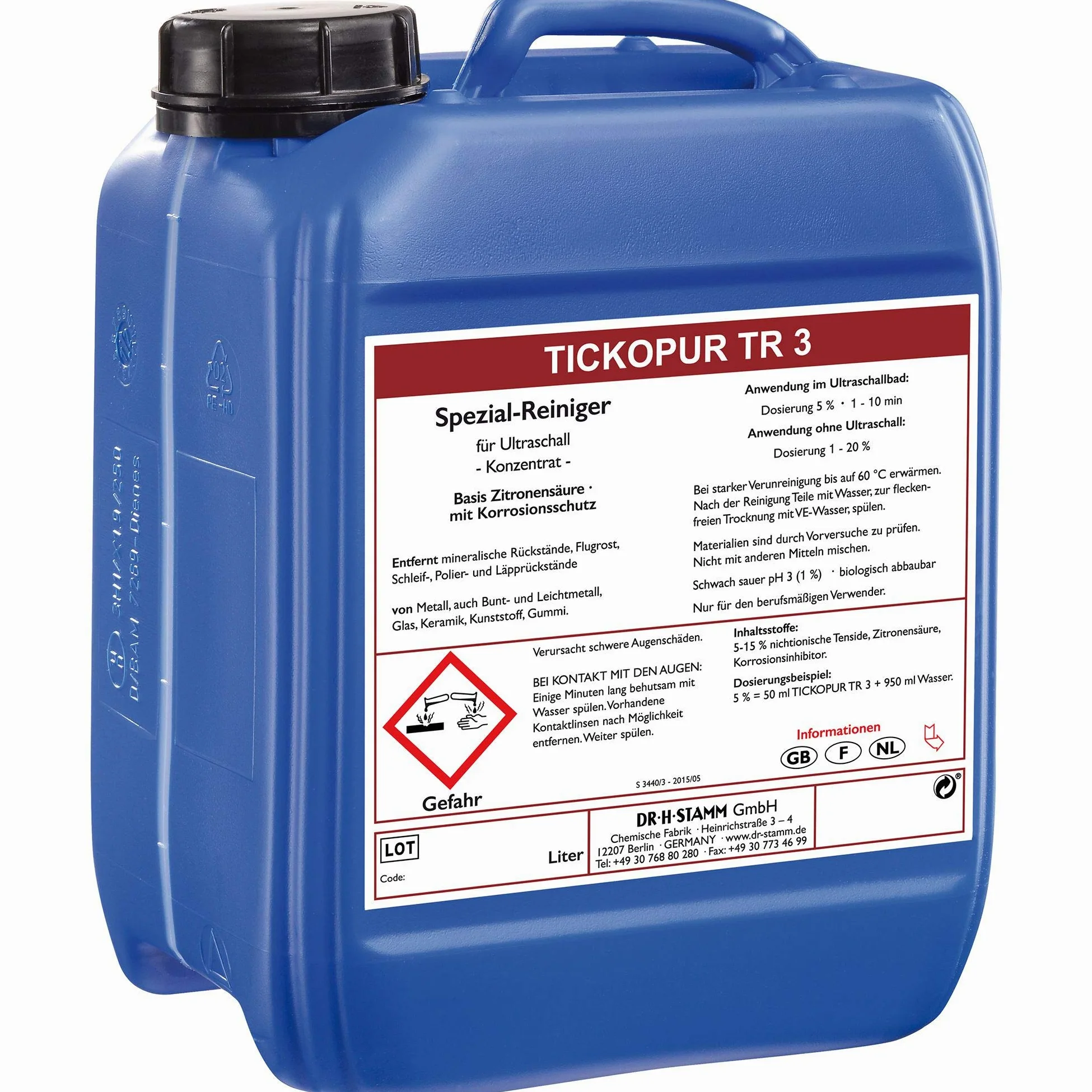 Tickopur TR 3 Ultraschallflüssigkeit für Vergaser Reinigungskonzentrat Mit Dosierung von 5 Prozent, Ultraschall Reinigungsmittel für Aluminium 5 Liter