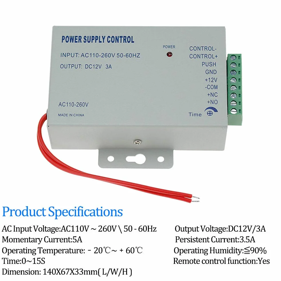 Vollständiger Satz RFID Tür Zugangskontrollsystem Kit mit Multifunktions Electric Magnetverschluss + Stromversorgung + Ausgangstaste + 10 Schlüsselbund (Electronic Lock)