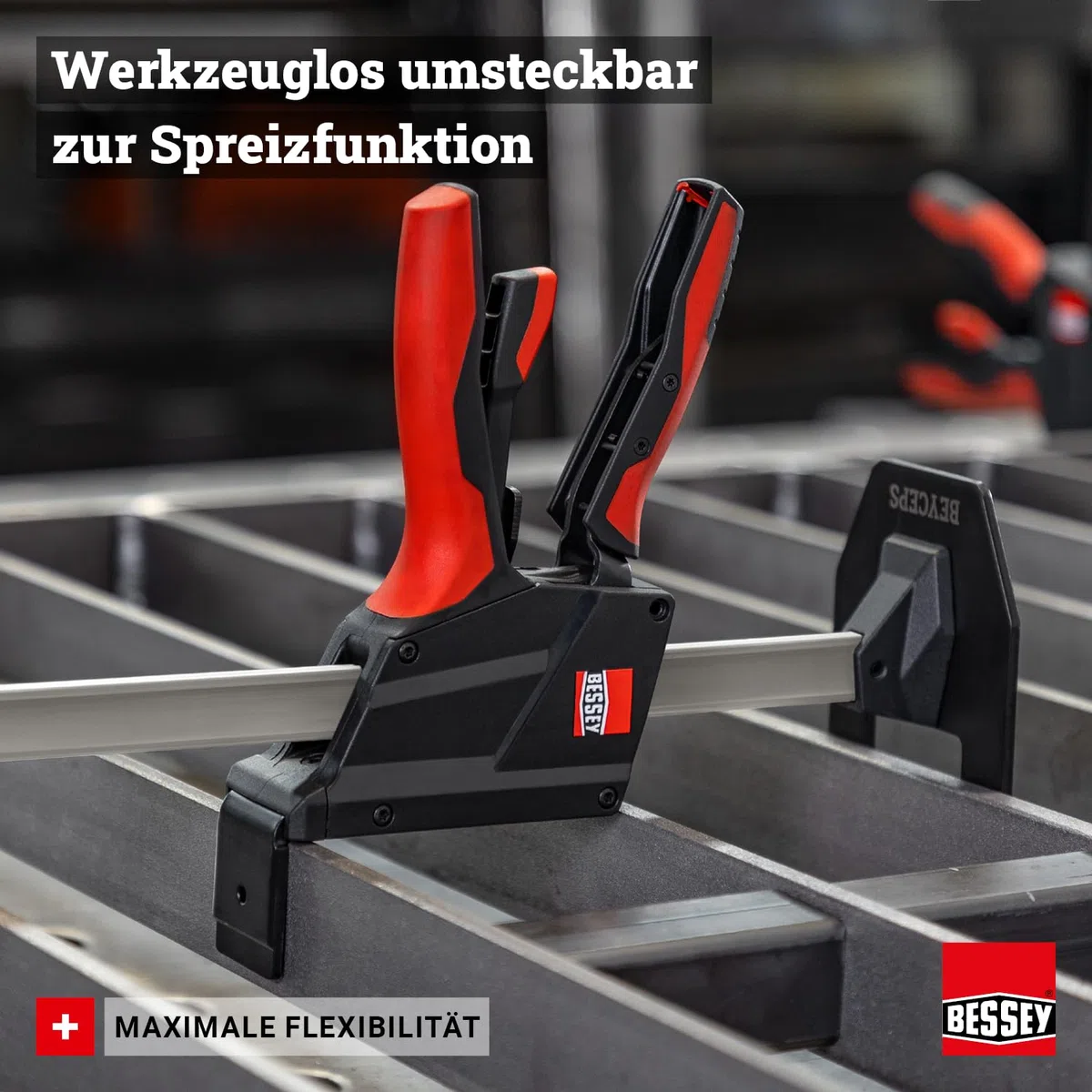 BESSEY BEYCEPS BEY23 Einhand-Montagewerkzeug, Heben/Spreizen 5-230 mm, Spannen 170-390 mm, Montagearbeiten mit bis zu 180 kg Hubkraft, Hebewerkzeug, Gewicht 1,60 kg, Schwarz/Rot
