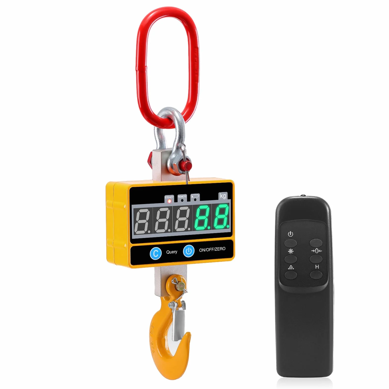 Kranwaage 2000kg, Crane Scale Digital 2T Schwere Industrie Hängewaage LED Bildschirm Wiederaufladbare mit Fernbedienung für Industrielle und Bauernhof Präzisionsmaschinen