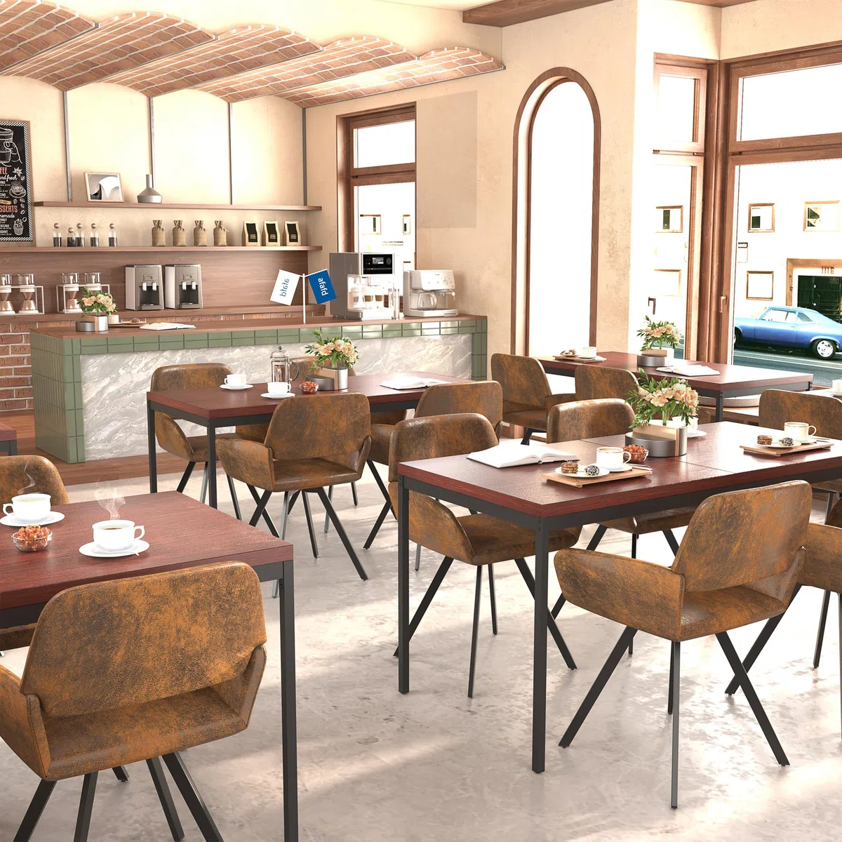 FurnitureR Praktischer Cafeteria Tisch Schule | 120x70x75cm | Robuste MDF-Platte | Metallgestell | Mensatisch | Essenstisch