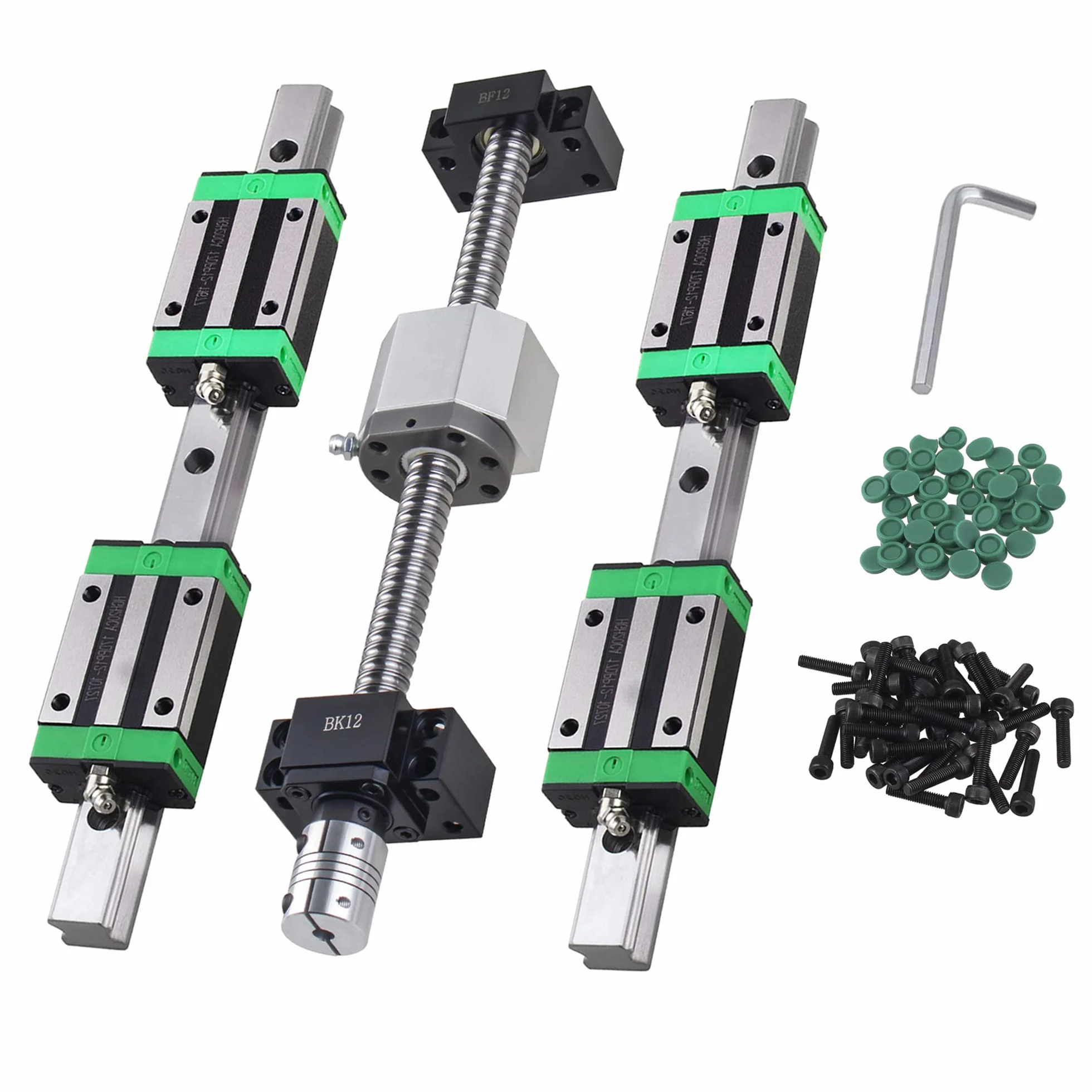 Linearführung Set HGR20-400mm Linearführungsschiene mit Gleitblock + SFU1605-450mm Kugelumlaufspindel Linearschiene mit Kugelmutter, BF/BK12, DSG16H, Kupplung + Zubehör für CNC