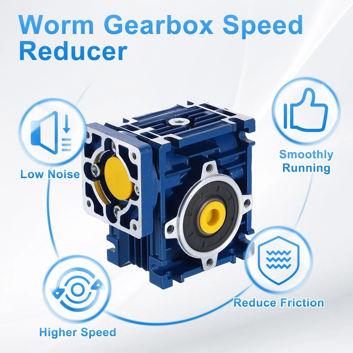 QUARKZMAN NMRV030 Schneckengetriebe Übersetzungsverhältnis 50:1 14mm Ausgangswelle Hochdrehmoment Schneckengetriebe Drehzahlreduzierer Für Nema24 Schrittmotor/Nema23 Servomotor Blau