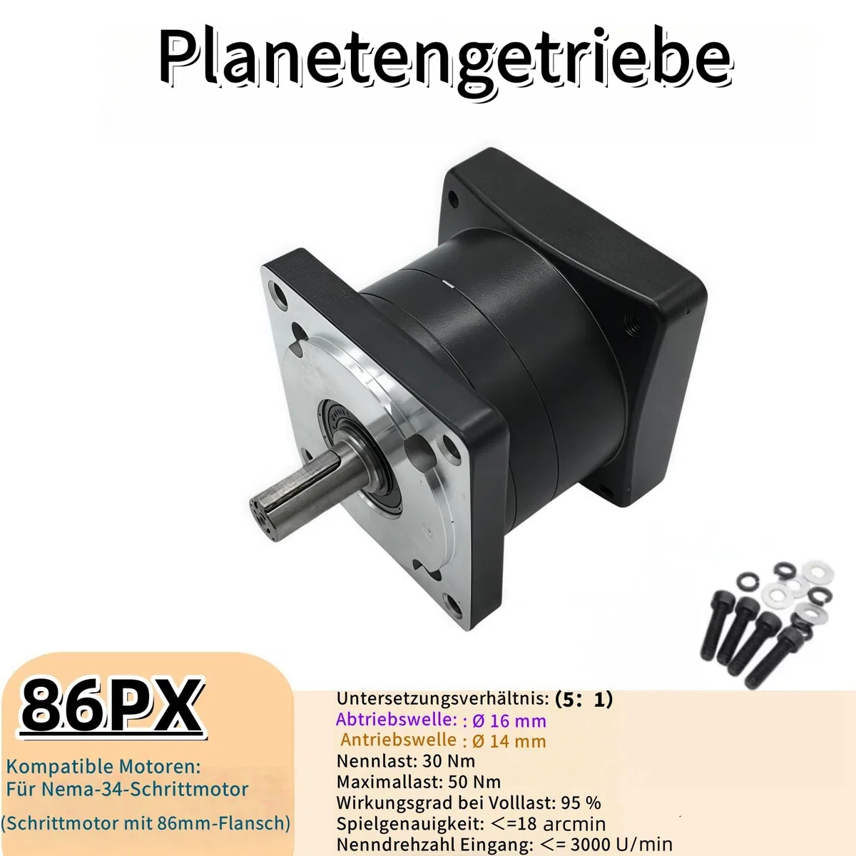 Nema34 Planetengetriebe Übersetzung 5:1 Übersetzungsverhältnis 3000RPM Getriebekopf für 14mm Nema 34 57mm Schrittmotor Getriebekasten zur Motorkraftverstärkung Untersetzungsgetriebe für CNC