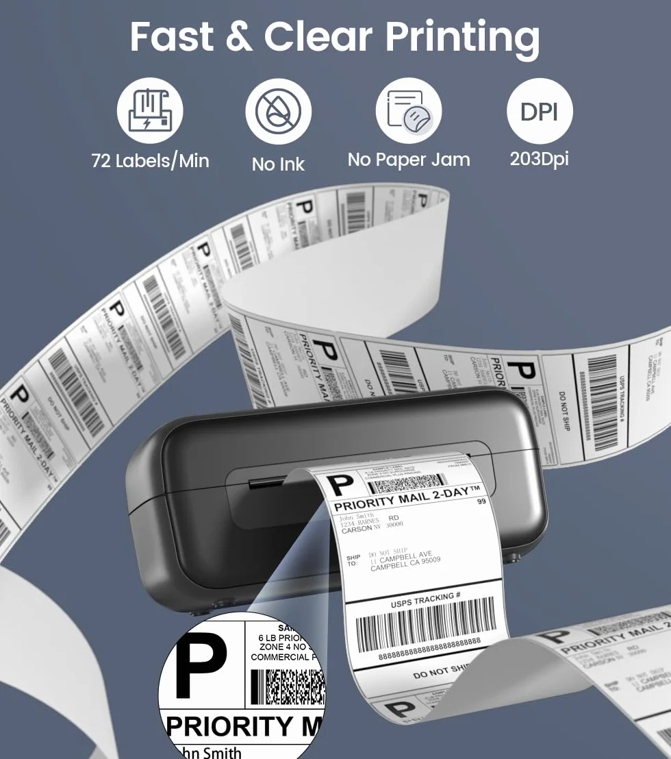 Phomemo Bluetooth DHL Etikettendrucker, Labeldrucker 4x6 Versandetiketten Drucker für Phone/PC, Etikettendrucker Bluetooth Label Printer für Amazon, Etsy, Shopify, Royal Mail, DHL, FedEx-Schwarz