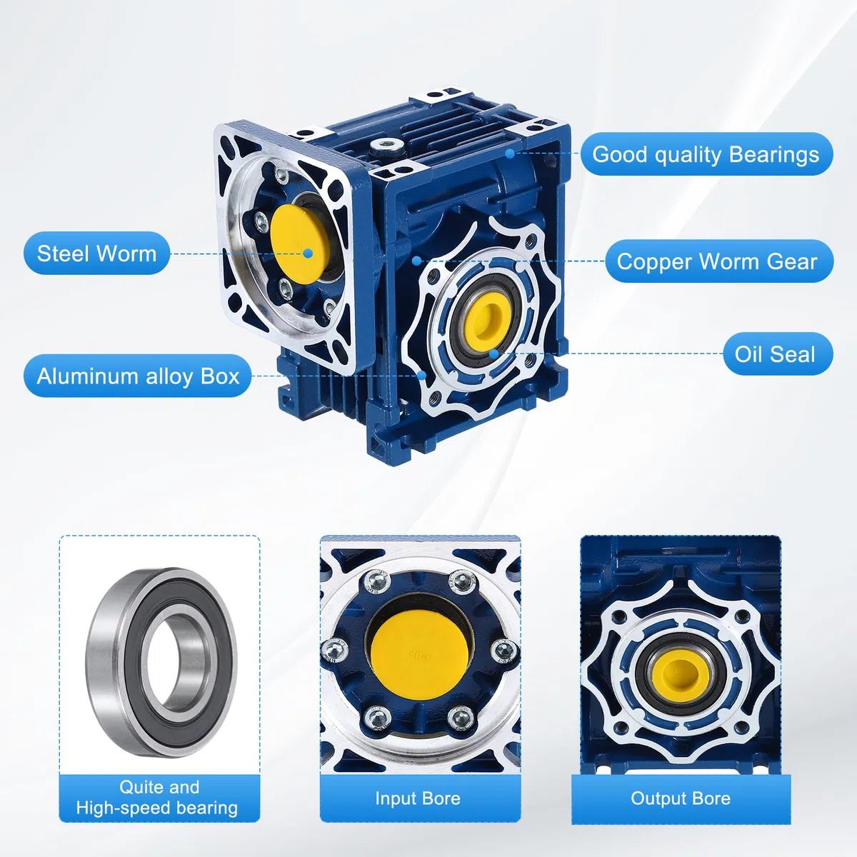 QUARKZMAN NMRV040 Schneckengetriebe Übersetzung 15:1 18mm Ausgangswelle Hochdrehmoment Schneckengetriebe Drehzahlminderer Für Nema34 Servomotor/Nema34 Schrittmotor Blau