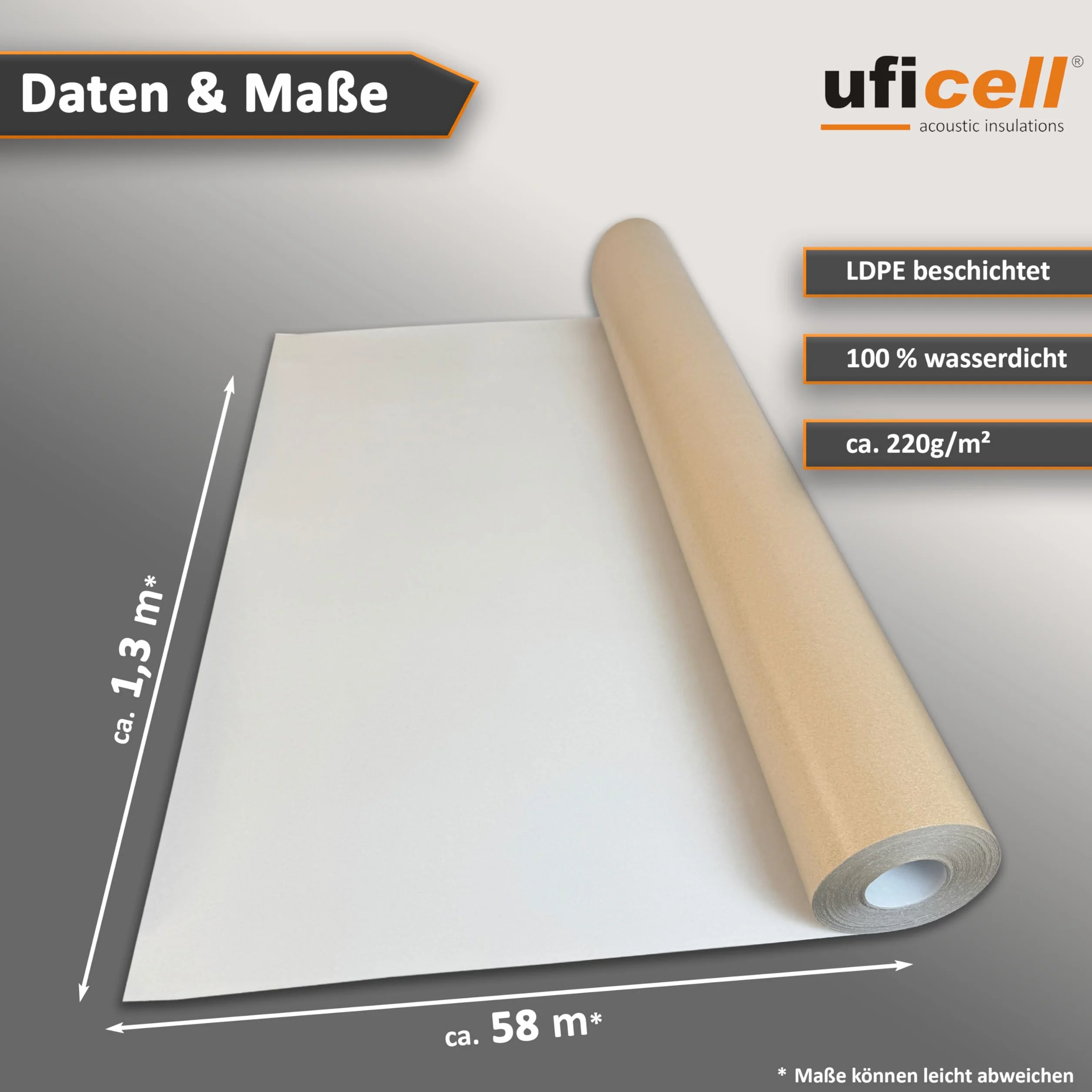 uficell® Milchtütenpapier Basic Flächengewicht: ca. 220 g/m² | Format: ca.1,30 m x 58 lfm/Rolle Rollengröße: ca. 75 m²