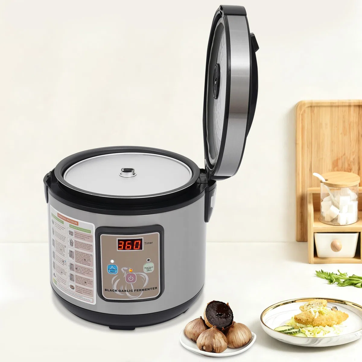 5L Schwarzer Knoblauchfermenter, 90W Automatischer Fermenter FüR Schwarzen Knoblauch Intelligenter Knoblauchfermenter Mit 3-Stufiges Knoblauchgestell FüR Joghurt, SüßEm Reiswein, Natto (Silber)