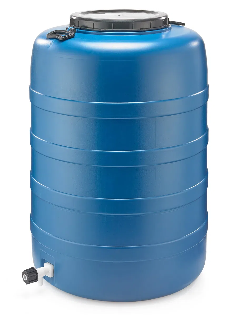 F & R Regentonne 200l mit Griffen und Auslaufhahn mit Deckel HDPE lebensmittelecht Stabiler Wasserbehälter Regenfass Wassertank Garten Frischwassertank