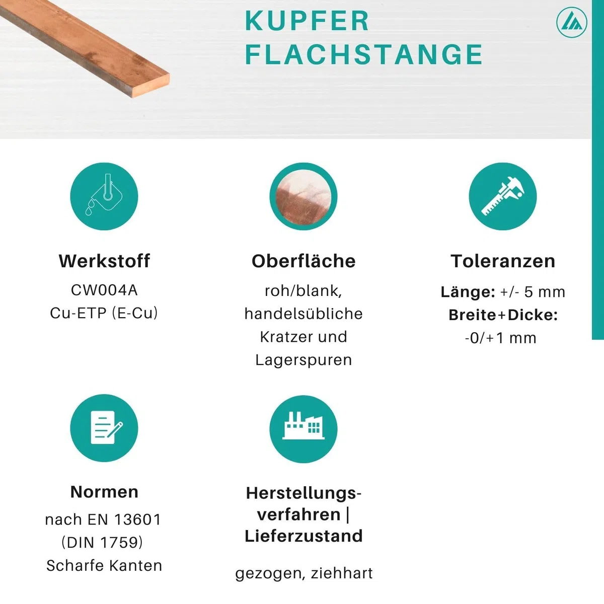 LANGLITZ Kupfer Flachstange - 50 x 10 mm x 500 mm